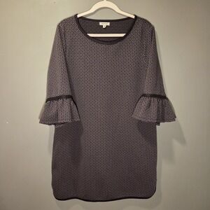 Max Studio Sweater Dress 3/4 Length Trumpet Sleeve, Women's Size XL, Gray Black